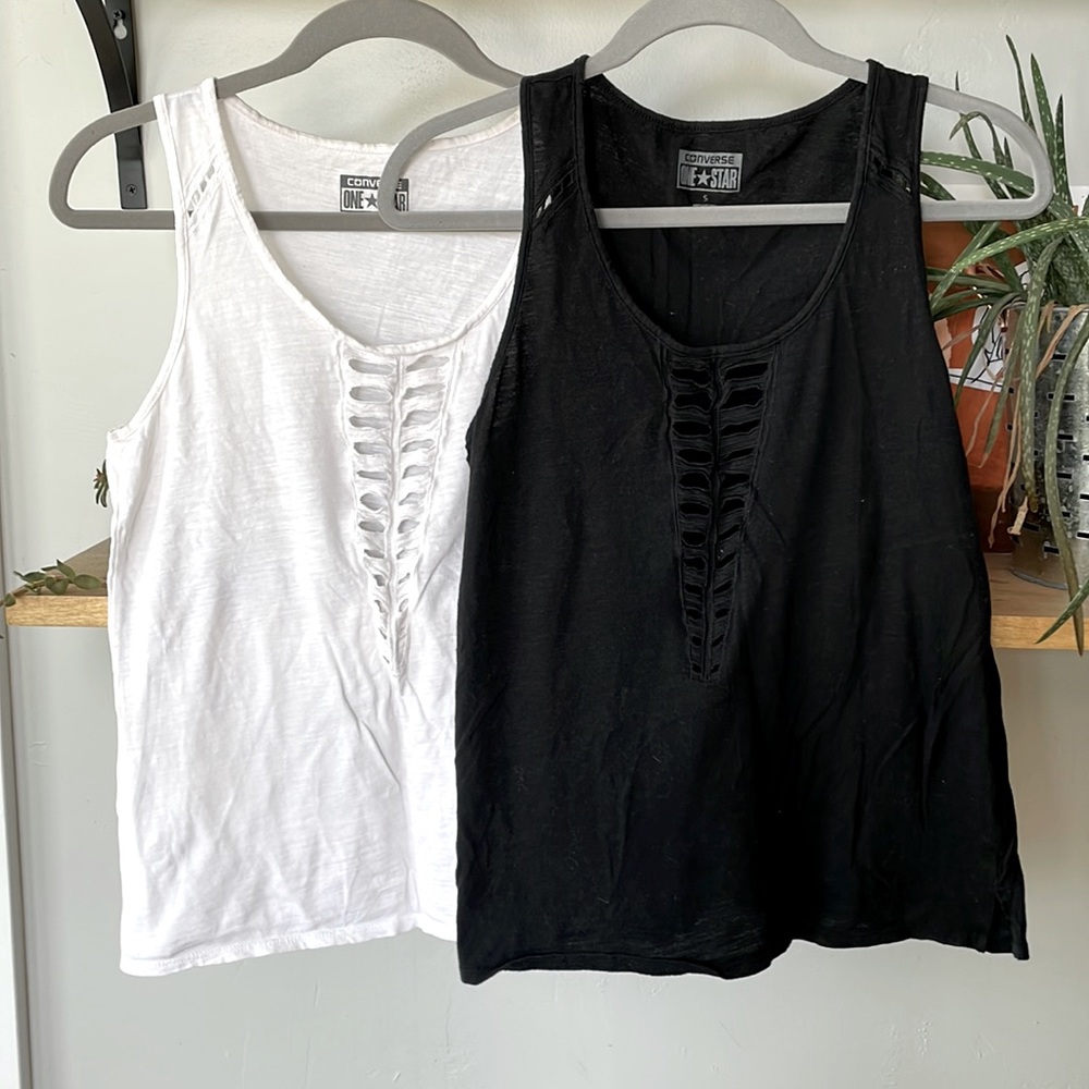 Set/2 Converse Black White Cutout Muscle Tank Tops Size XS and S